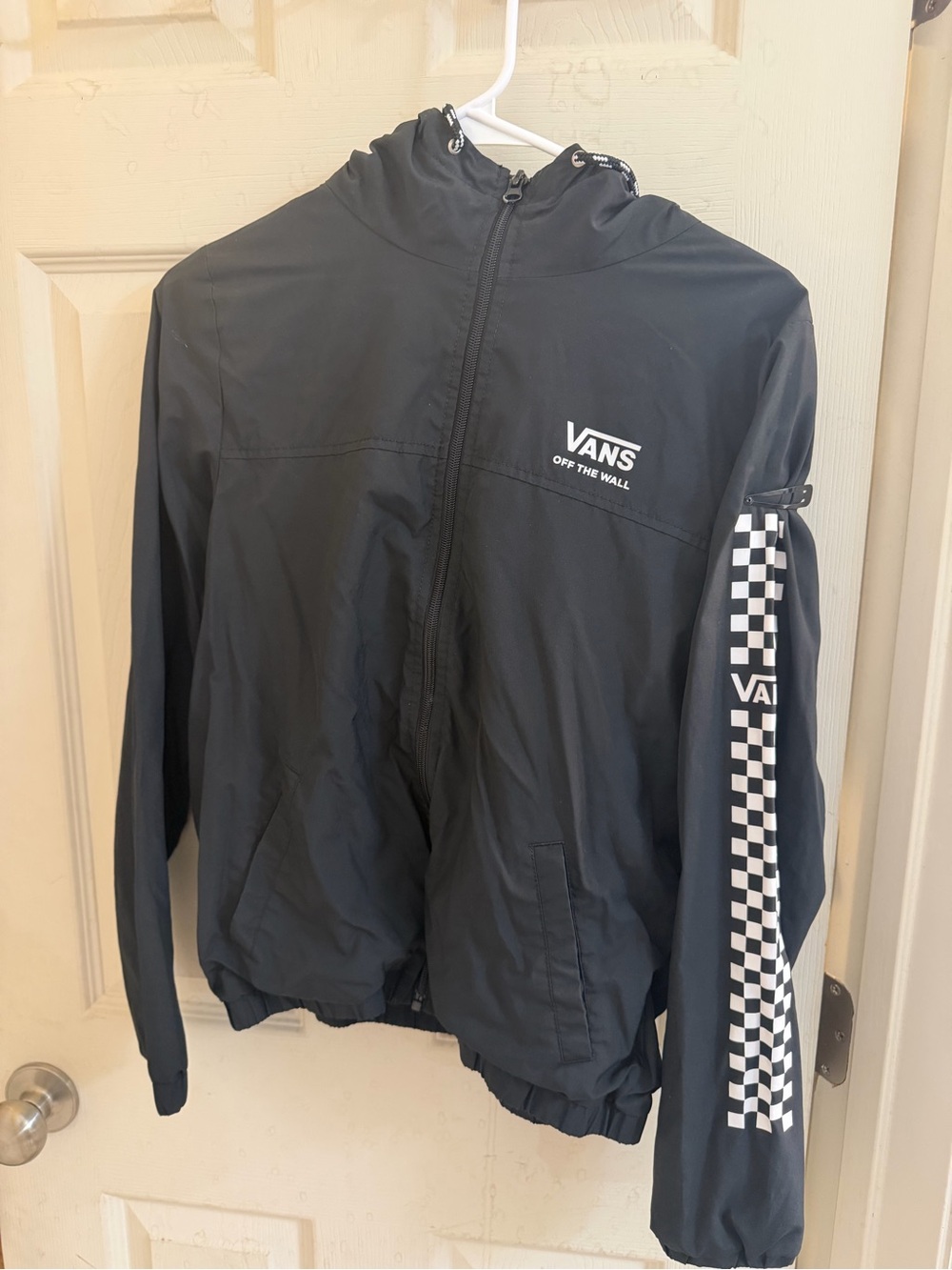 Vans Black Hooded Windbreaker with Checkerboard Sleeve
